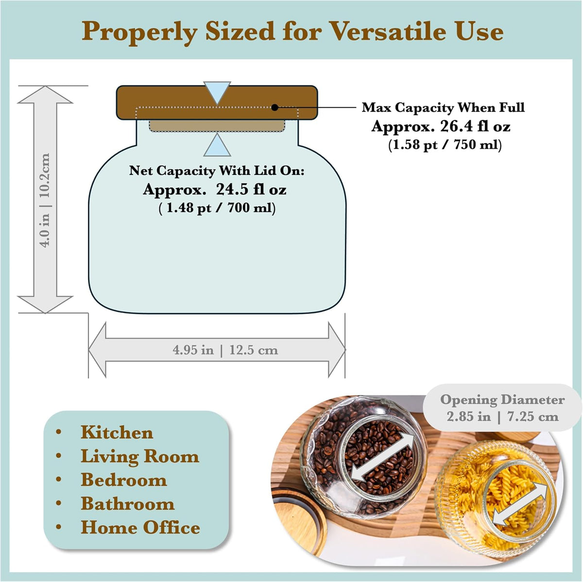 Decorative Blue Embossed Glass Jar with Airtight Wooden Lid, 25.4 fl. oz