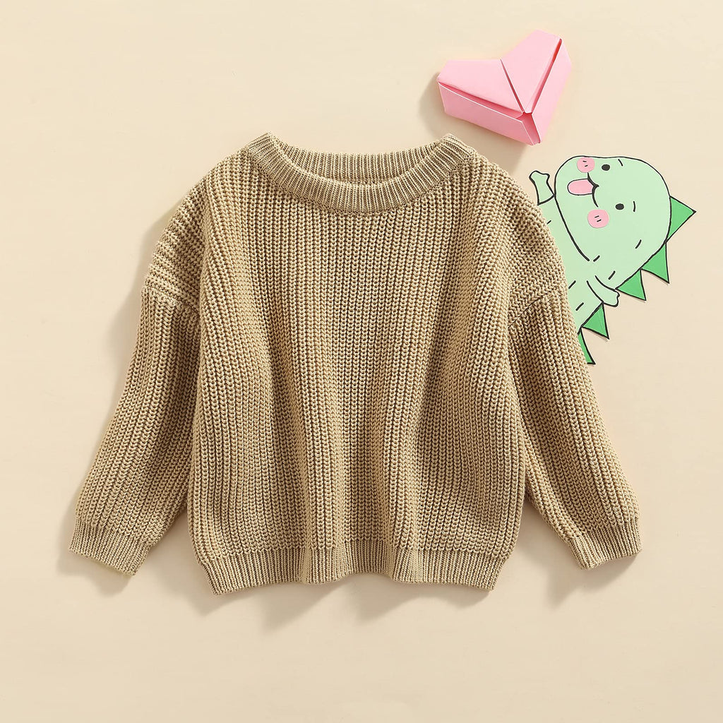 Toddler Baby Girl Boy Sweater Fall Winter Long Sleeve Knit Pullover Sweatshirt Outfit Tan