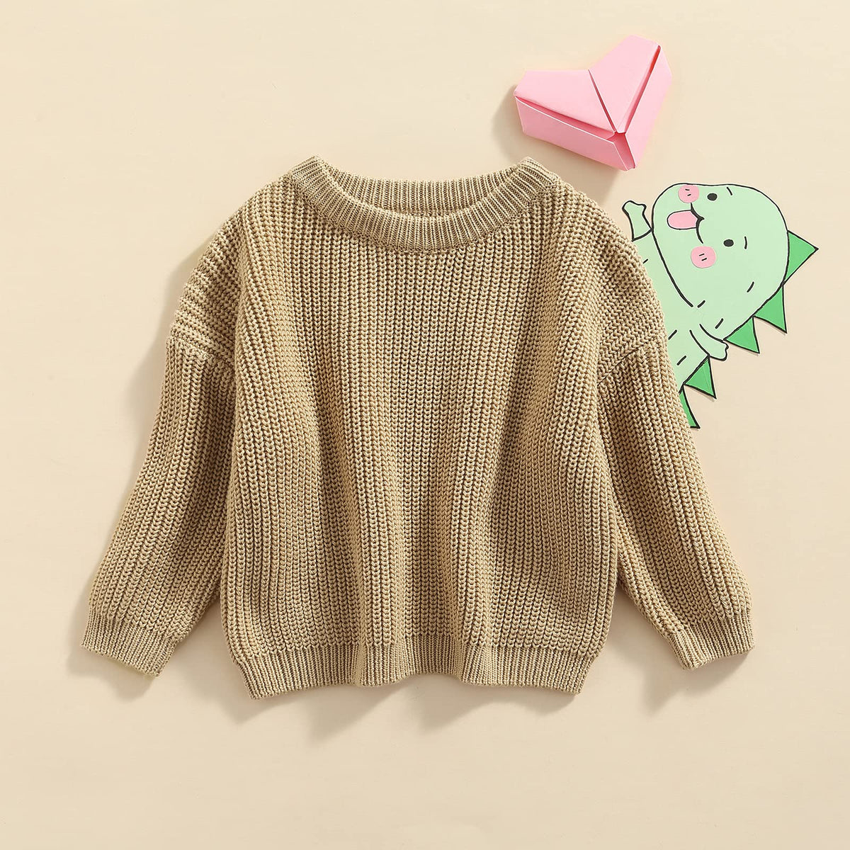 Toddler Baby Girl Boy Sweater Fall Winter Long Sleeve Knit Pullover Sweatshirt Outfit Tan
