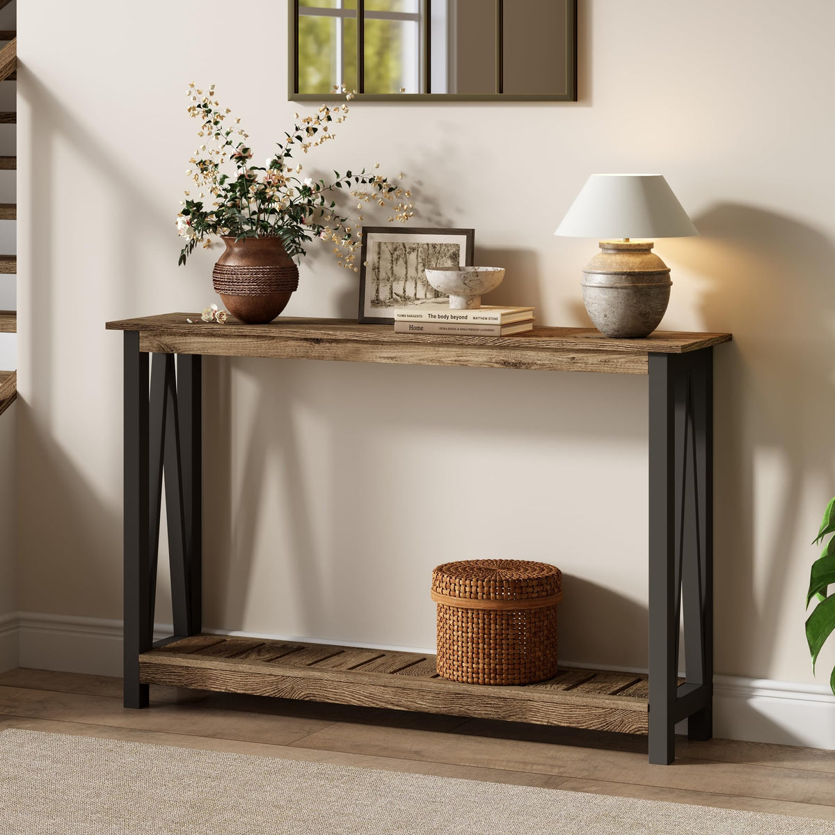 Farmhouse Console Table, Narrow Sofa Table, 40 Inch