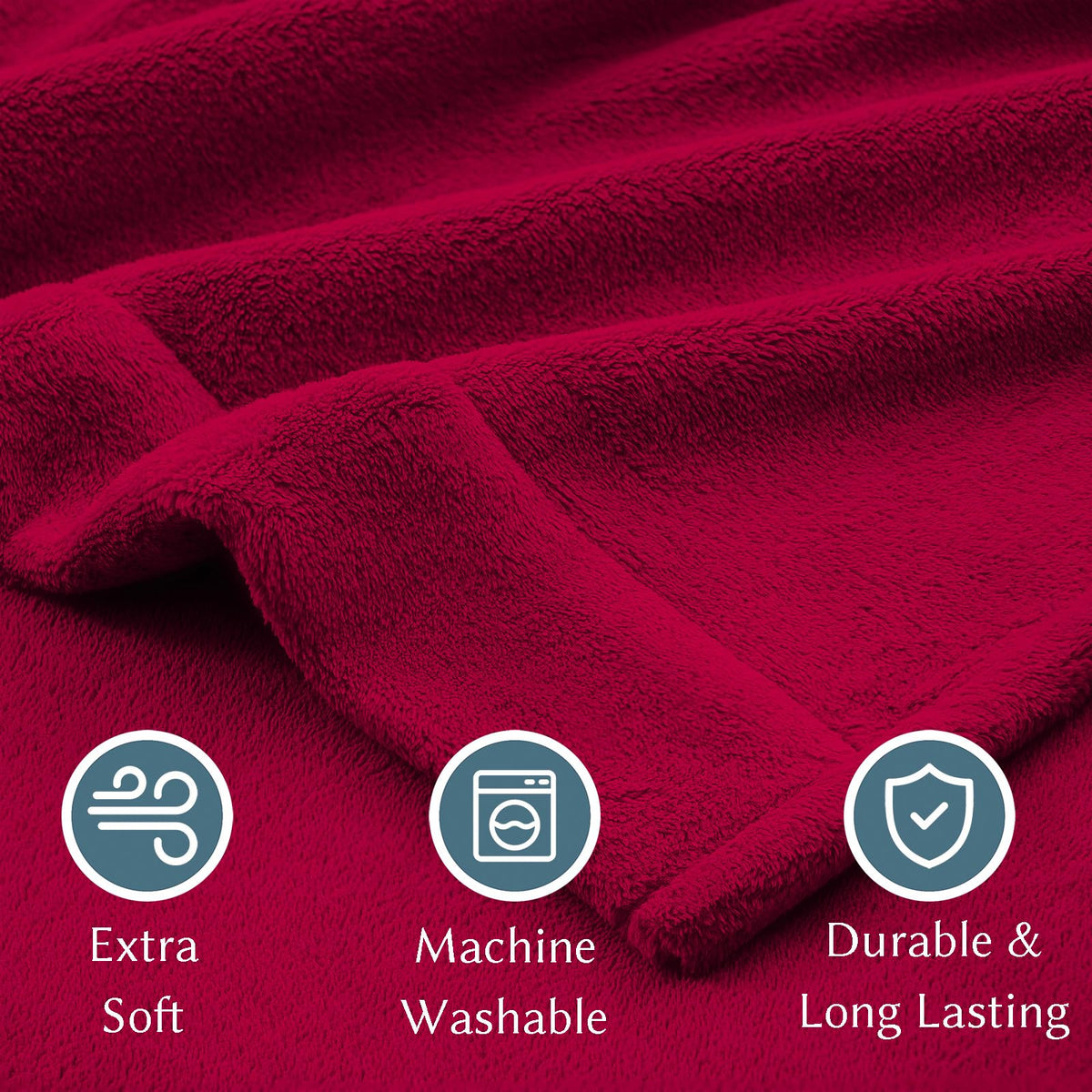 Flannel Fleece Sheet Set Red-Ultra Soft Anti-Static Plush Bedding, 4 Piece(1 Fitted Sheet80×78"×16", 1 Flat