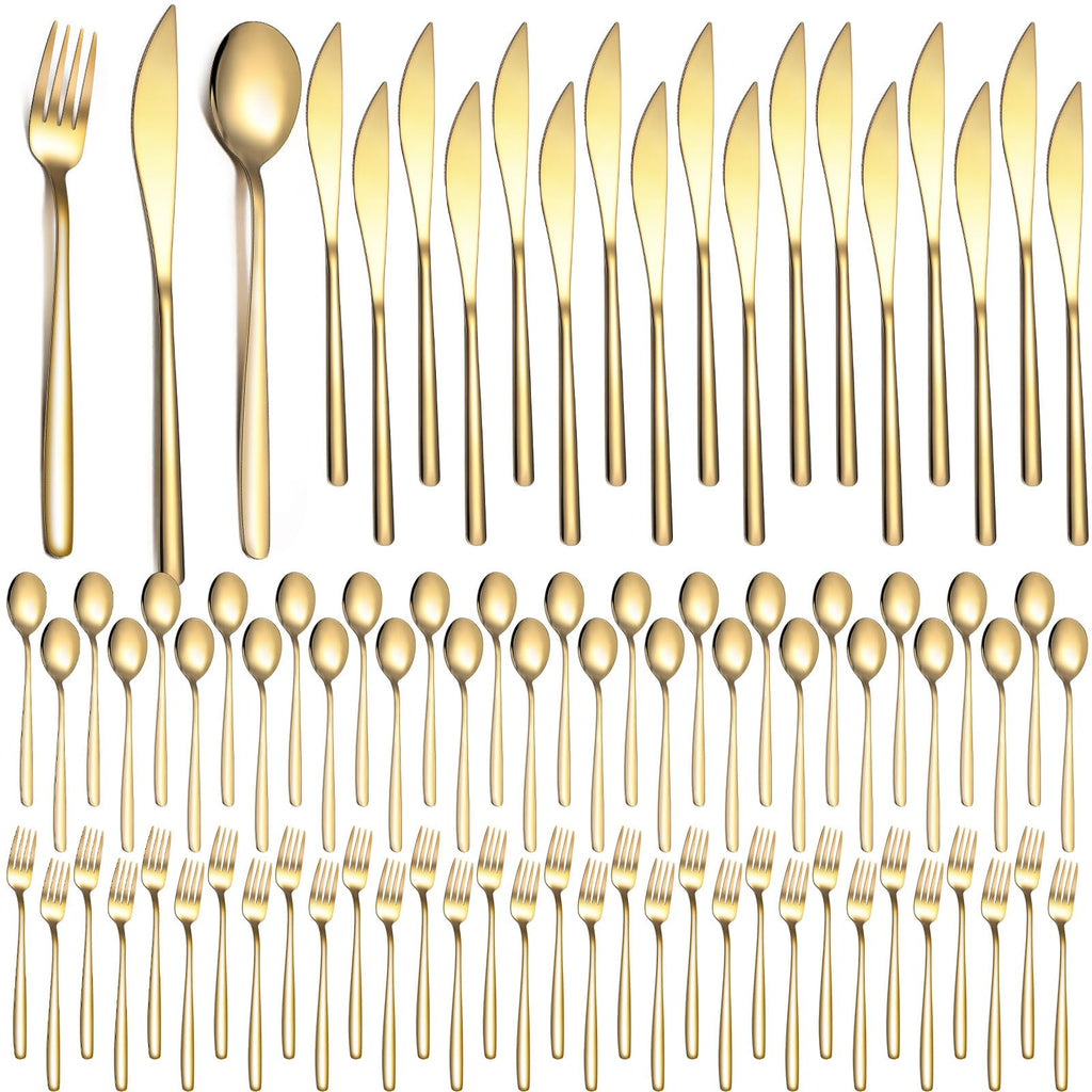 240 PCS Gold Silverware Bulk, Stainless Steel, Set for 80