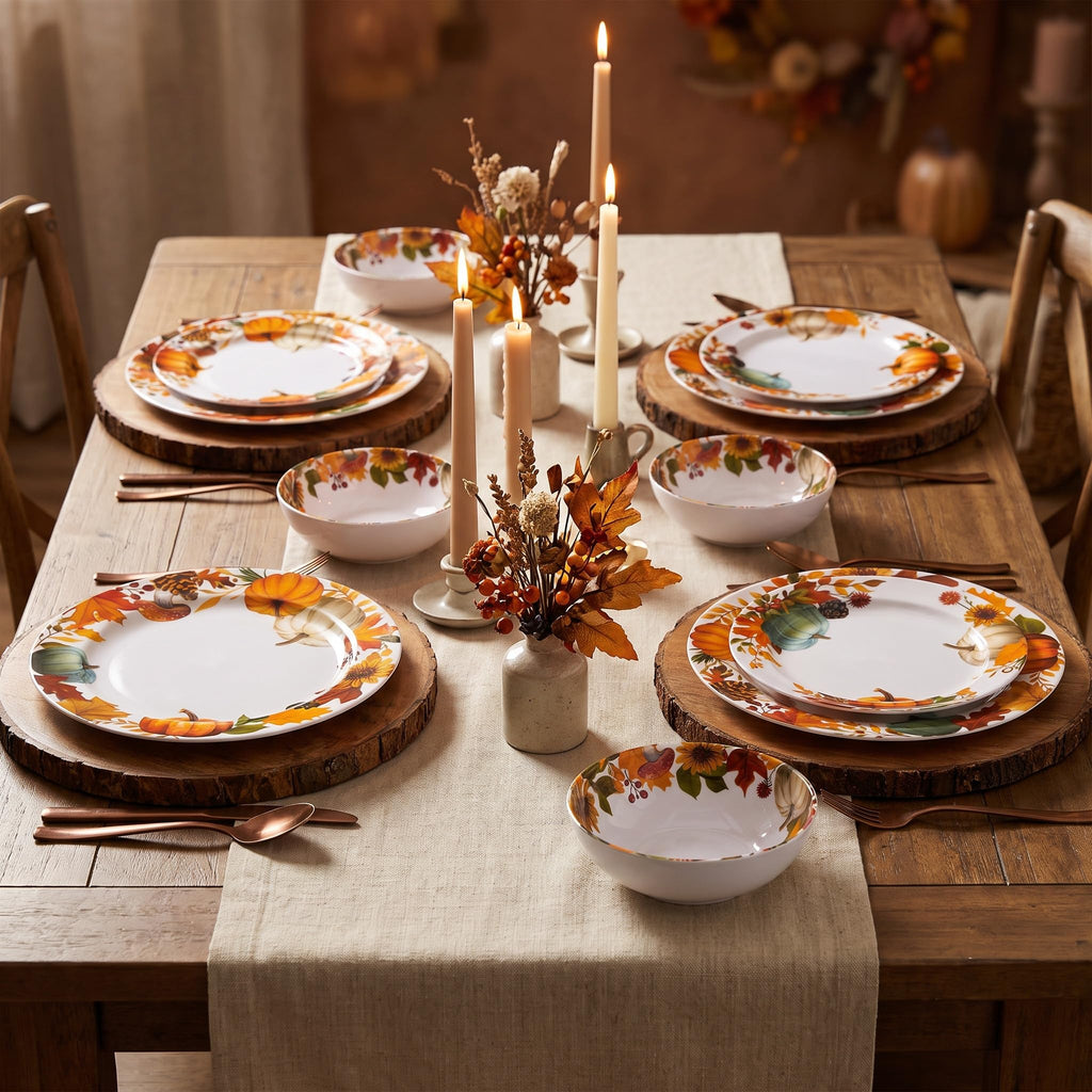 12‐Piece Fall Dinnerware Sets, Melamine Plates & Bowls Sets of 4