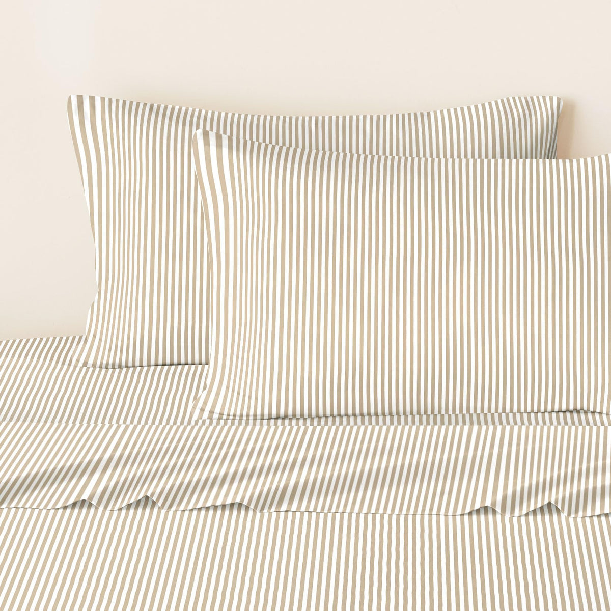 Striped Bed Sheets, 4-Piece Sheet Set, Ticking Vertical Pin Stripe Modern Farmhouse Pattern Printed Bedding, Deep