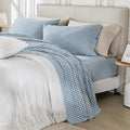 Blue Gingham Sheets Set 100% Washed Cotton Linen Like
