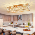 38.7-Inch Gold Crystal Chandelier for Living Rooms, Wide Low-Profile Fixture