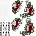 4 Pcs Fall Wedding Arch Flower Artificial Faux Floral Swag, Rose Red