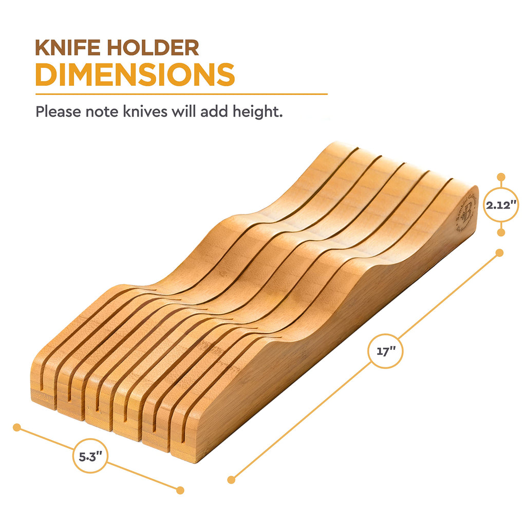Knife Drawer Organizer 16 Slot In-Drawer Knife Block Holder, Bamboo