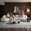 Curved Sectional Sofa, 5 Seater, Solid Wood Frame, Boucle, Modern, White