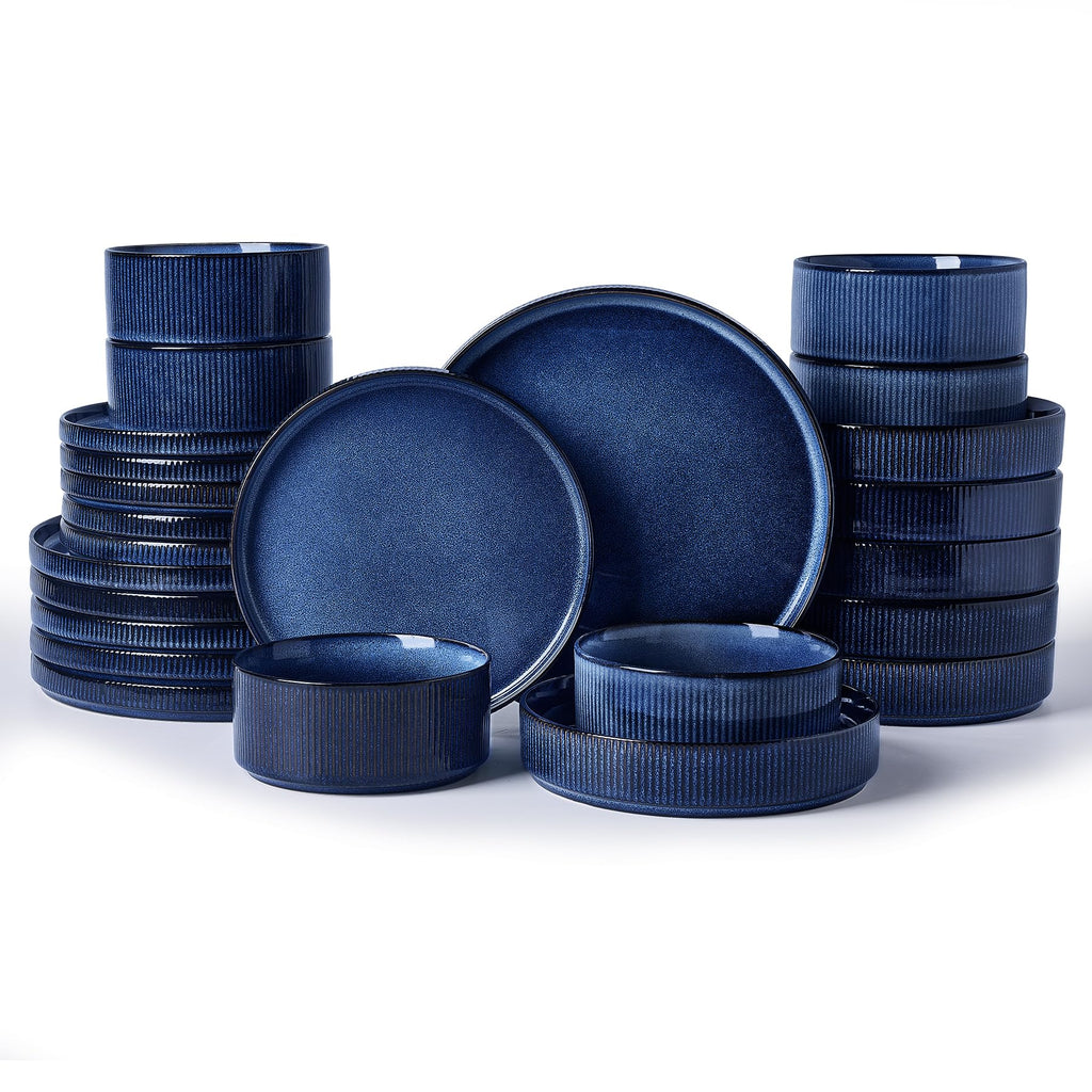 Star Stoneware Dinnerware Sets with Pasta Bowls, 24pc Dishes for 6