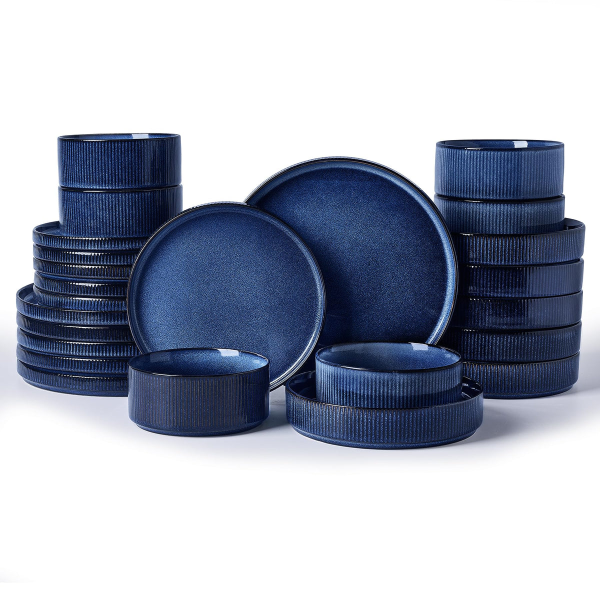 Star Stoneware Dinnerware Sets with Pasta Bowls, 24pc Dishes for 6