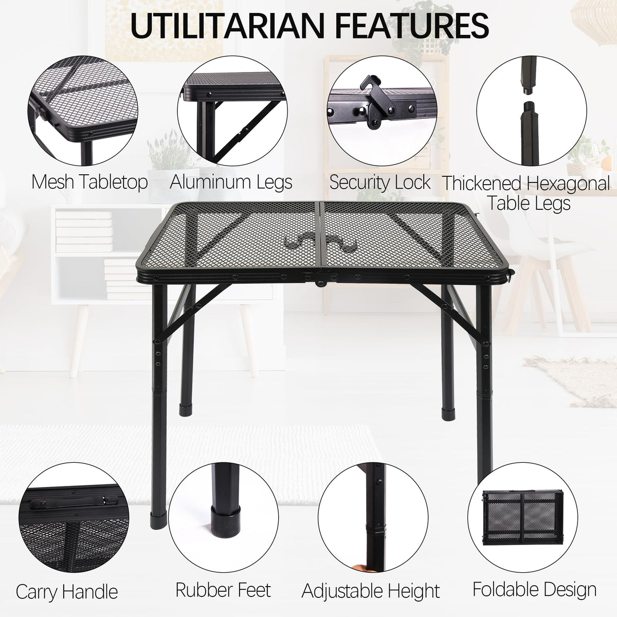 Portable Small Folding Table, Metal Camping Grill Table for BBQ, Picnic & Patio, Lightweight Foldable Outdoor Side