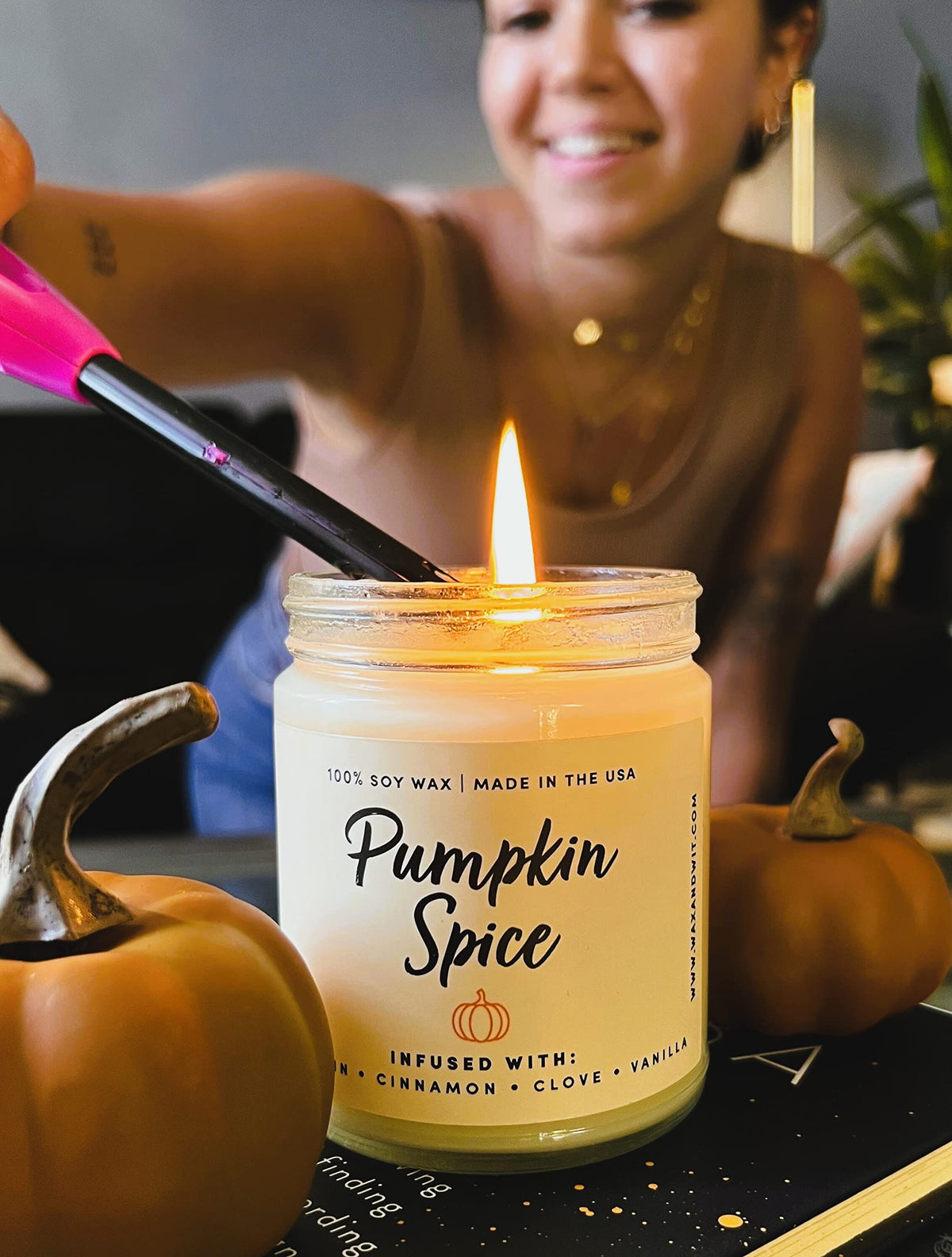 Pumpkin Spice Fall Candles, 9 oz Scented Soy Jar