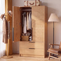 62.6"H Armoire Wardrobe Closet with 2 Fluted Door & Drawer, Natural