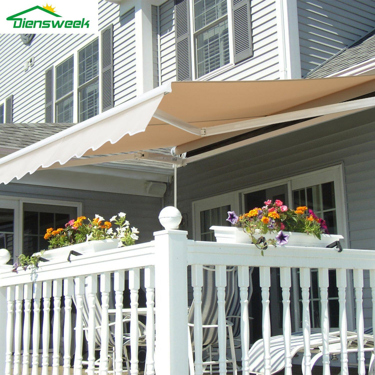 12'x10' Patio Awning Retractable, Fully Assembled Manual Commercial Grade - Quality 100% 280G Ployester Window Door
