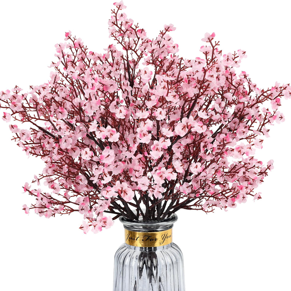 Babys Breath Artificial Flowers, 8 Bundles Cherry Blossom Pink Real Touch Fake Silk Flowers Bulk for Vase Home Office