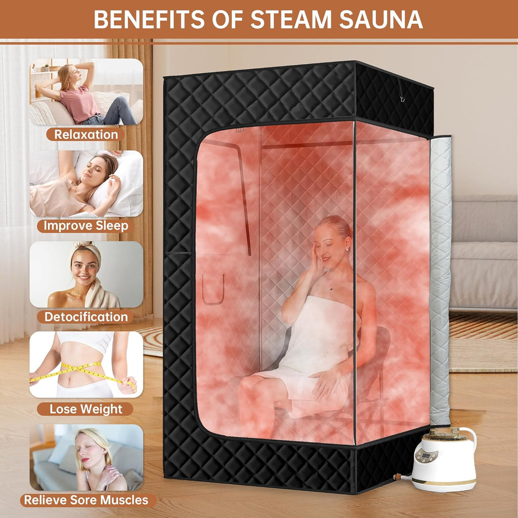 Portable Steam Sauna Box with 3L & 1500W±10%, Personal Sauna Tent with 9 Adjustable Heat Levels