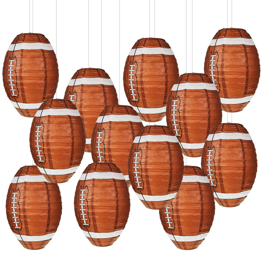 Inspired Noguchi Style 24 Pieces Hanging Football Paper Lanterns 12 In, Brown
