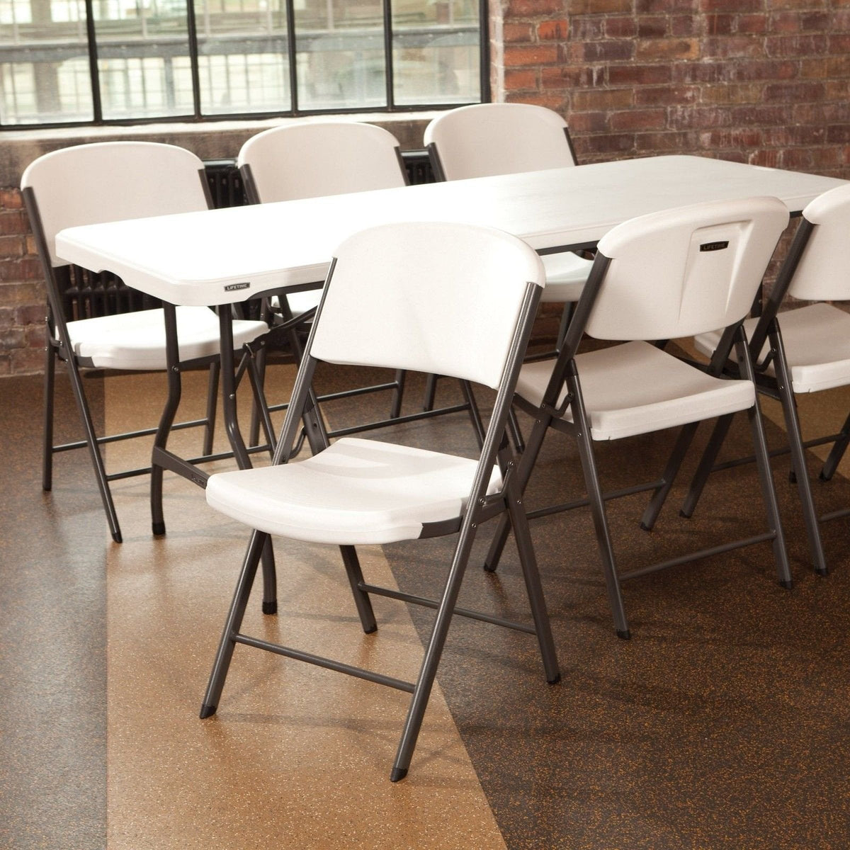 Commercial Grade Folding Chair, 4 Pack, White Granite