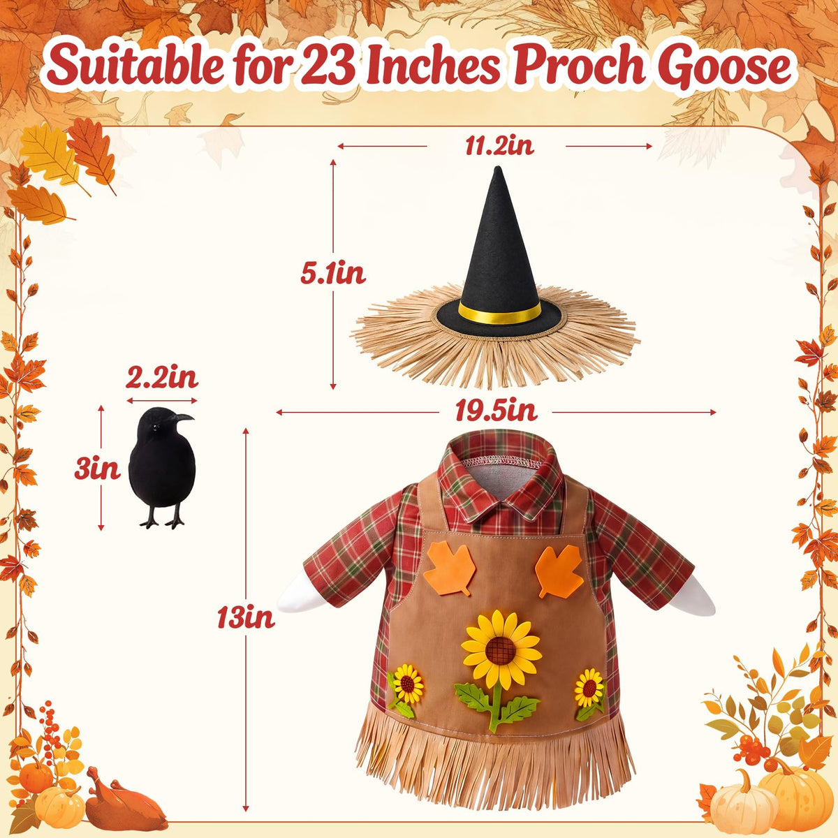 Scarecrow Porch Goose Outfit for 23 Inch Statue Goose, Fall Yard Decor