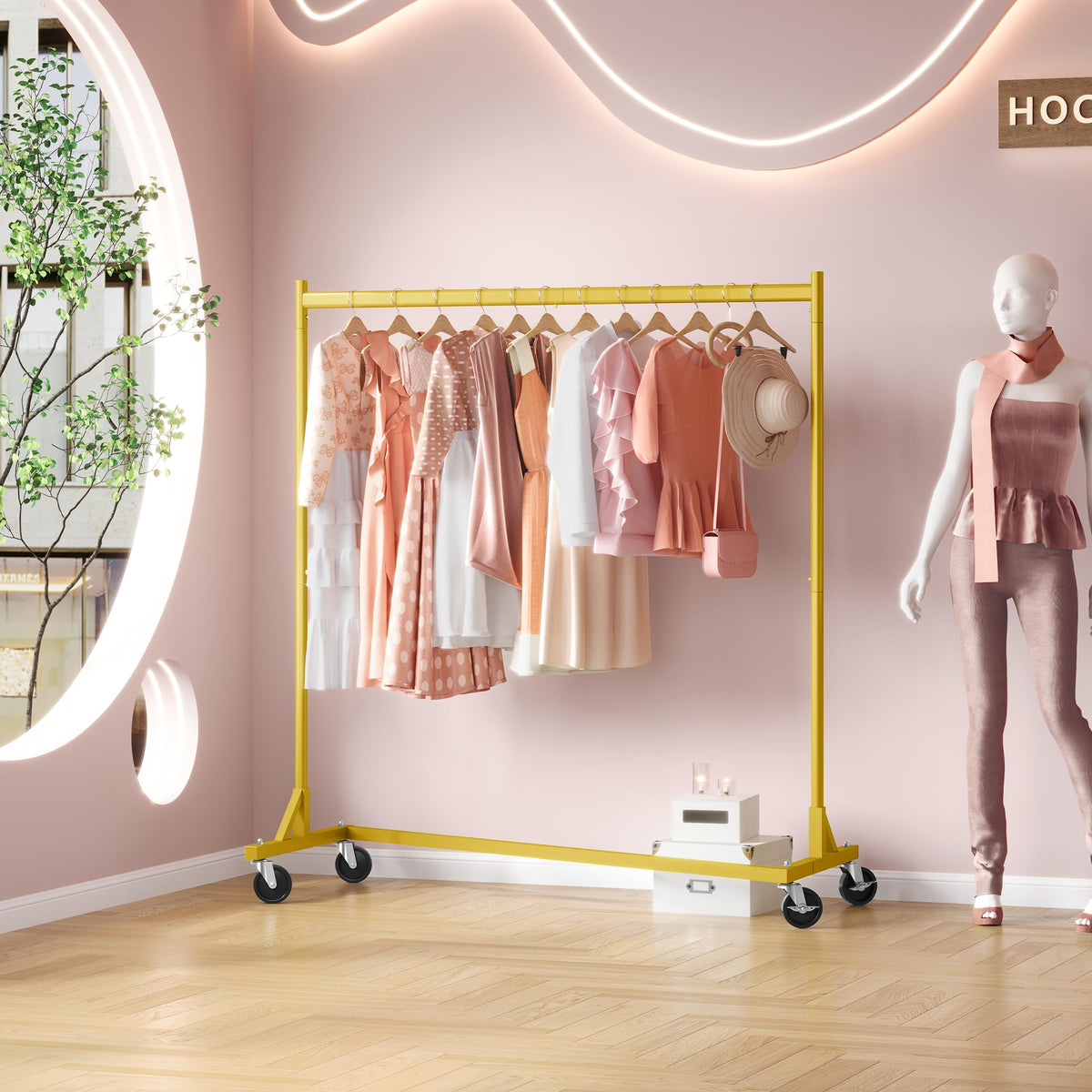Z Rack, Rolling Clothes Racks with Z-Base, Heavy Duty Garment Rack, Clothing Racks for Hanging Clothes, Sturdy Metal