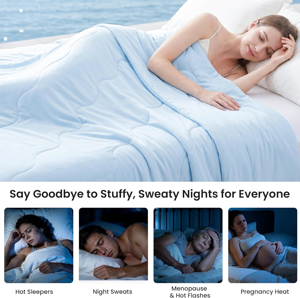 Cooling Comforter King Size, Double Sided Cooling Blankets for Hot Sleepers, Q-Max>0.4 Instant Cool-to-Touch, 2X