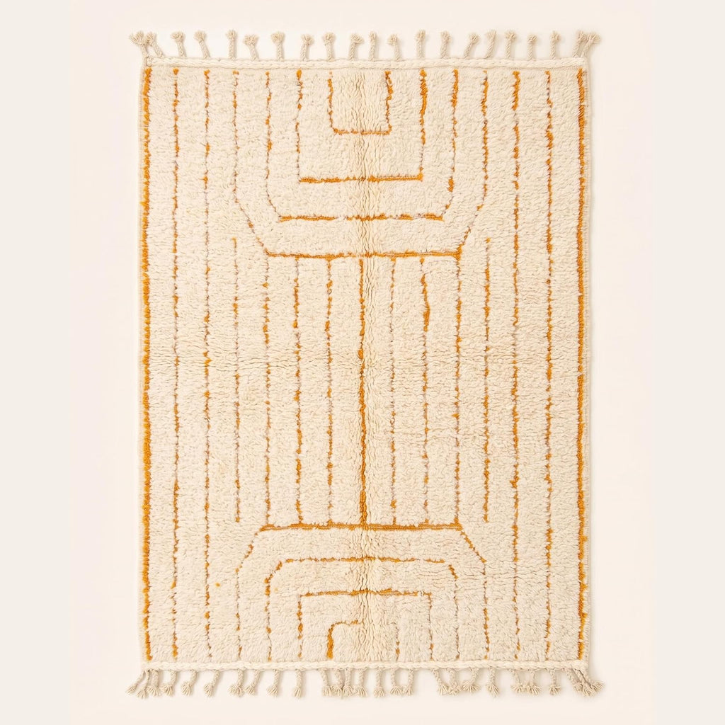 Beni Ourain Moroccan Rug, Cream Saffron Geometric Design (4x4 ft)