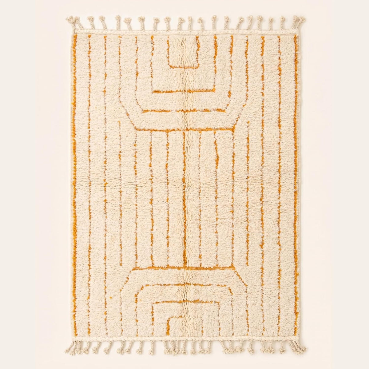 Beni Ourain Moroccan Rug, Cream Saffron Geometric Design (4x4 ft)