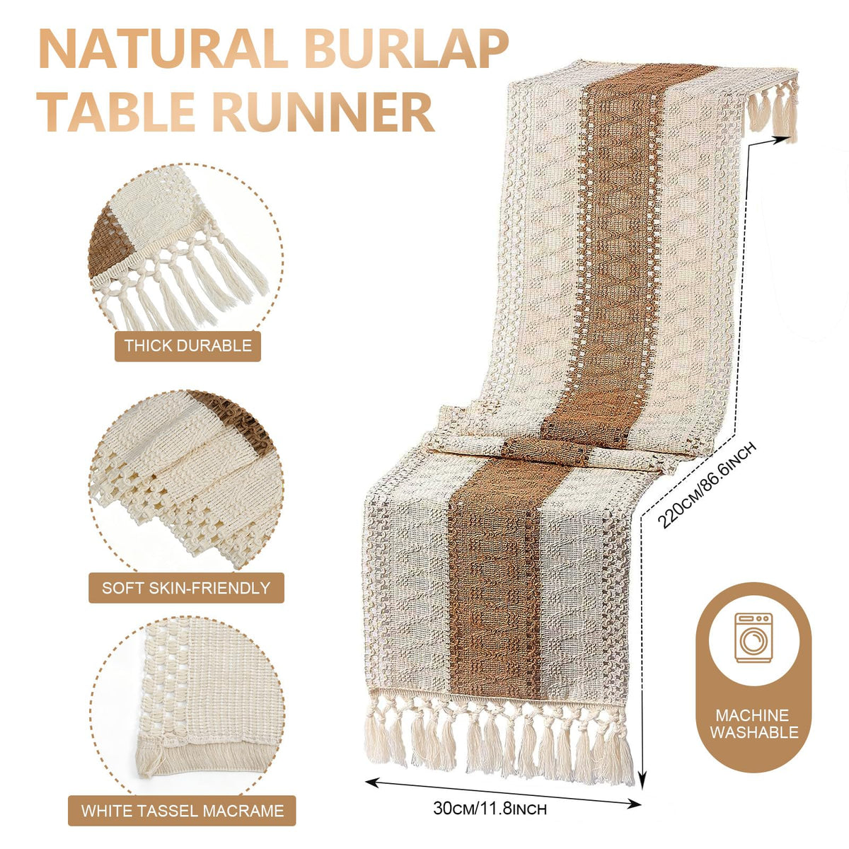 6 Set Boho Table Placemats, Natural Cotton Burlap Woven Mats with Tassels & Bead Napkin Rings, Farmhouse Macrame