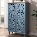 47" Tall Accent Cabinet with Doors & Storage ,Blue | Carved Solid Wood Legs, Decorative Cabinet for Dinning