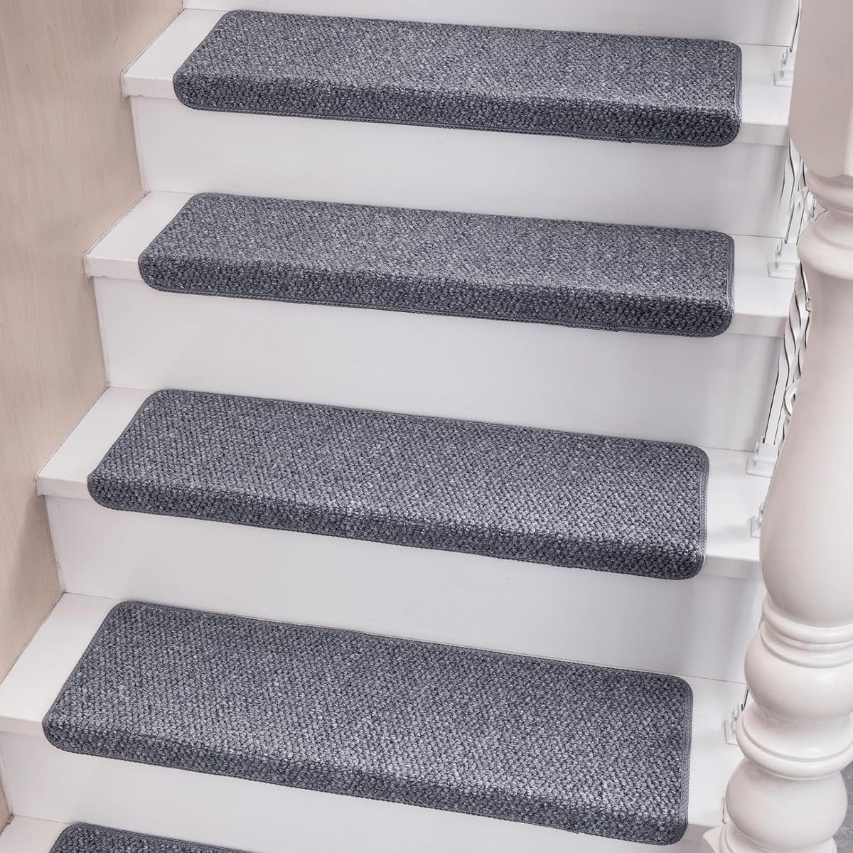 Bullnose Carpet Stair Treads Faux Sisal for Wooden Steps Indoor | Set of 14 Anti Slip Indoor Staircase Protector Rugs
