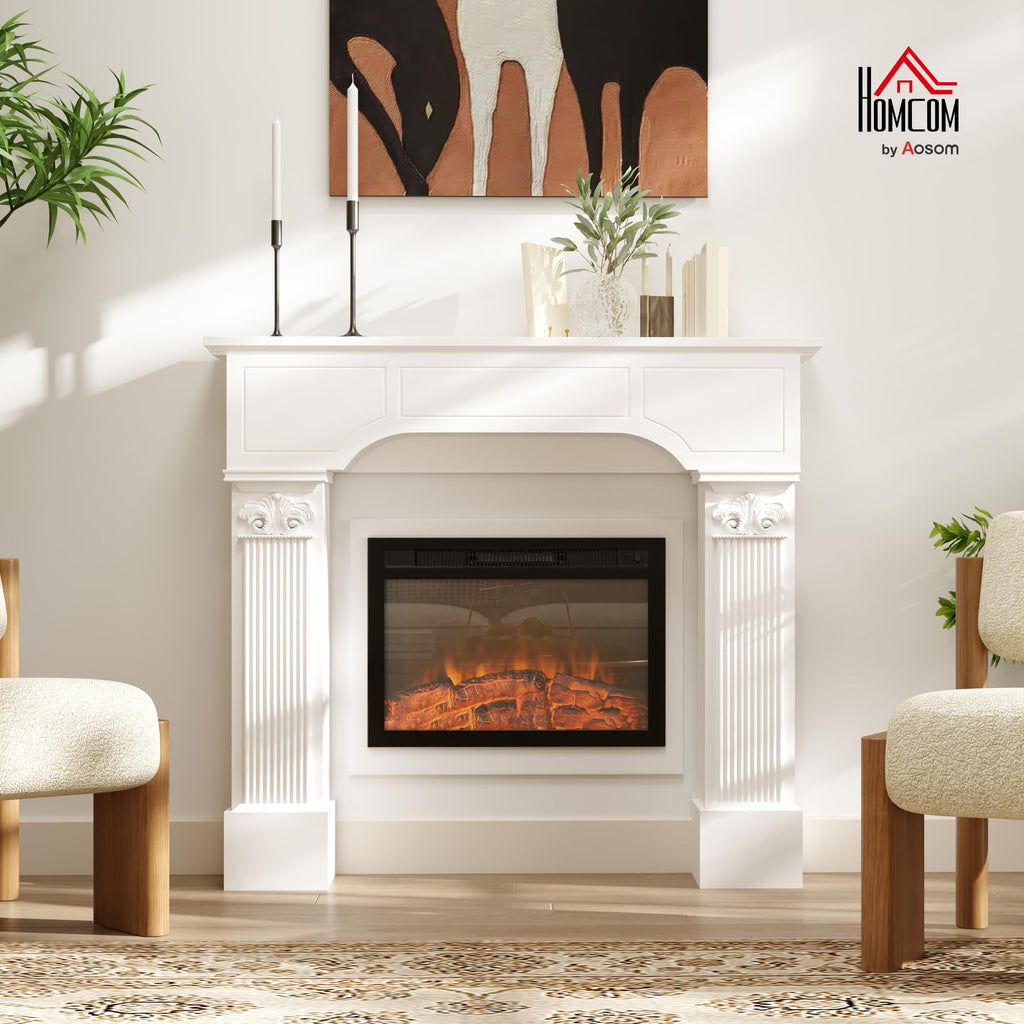 Baroque Fireplace Mantel Freestanding Ionic Leg 43.25"x42.75" White