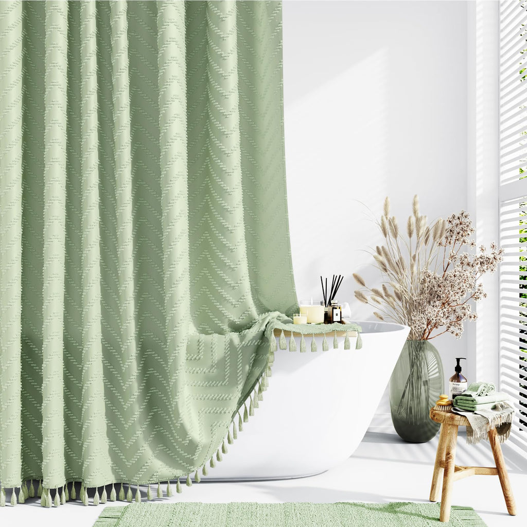 Boho Farmhouse Tufted Chevron 72"x66" Sage Green