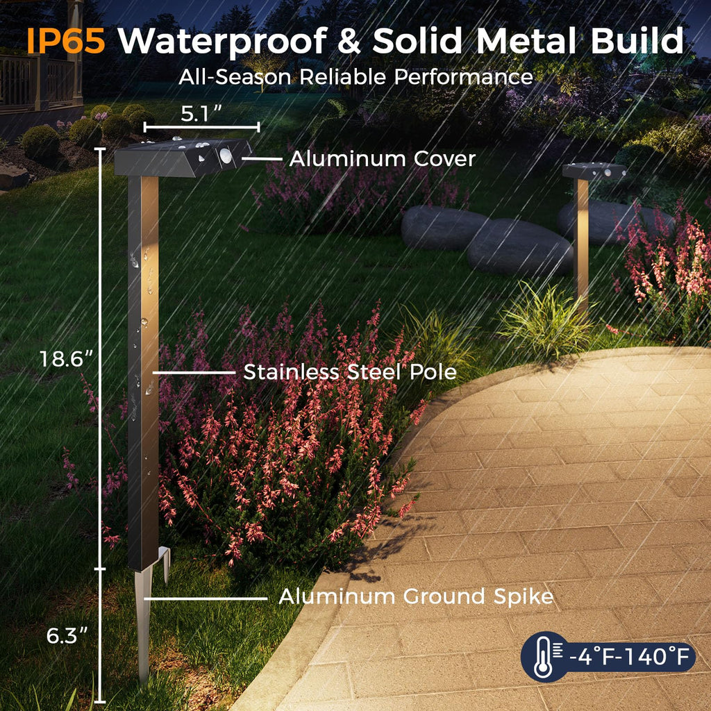 Solar Pathway Lights, 4 Pack Metal Motion Sensor Outdoor Lights