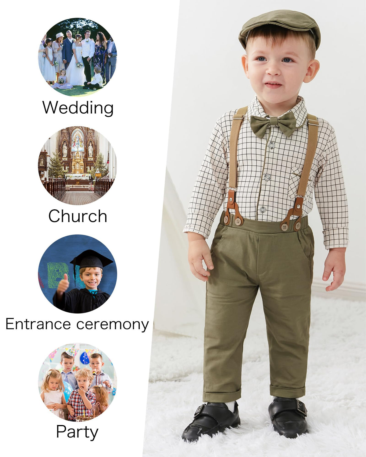 Baby Boy Gentleman Outfit Baby Boy Clothes Dress Shirt/Bowtie/Suspender Pants Set Green