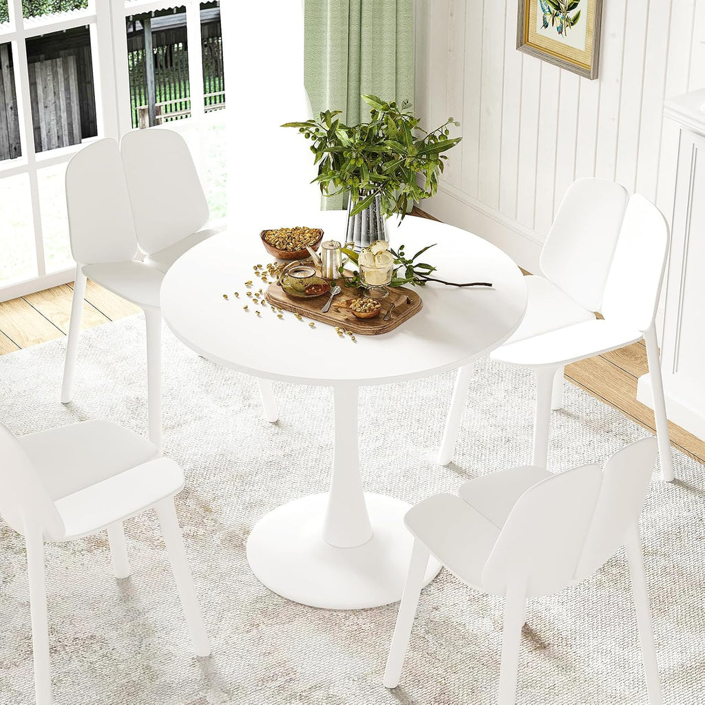 Inspired Saarinen Style Tulip Round Pedestal Dining Table — White Wood Top, 31.5″ Round