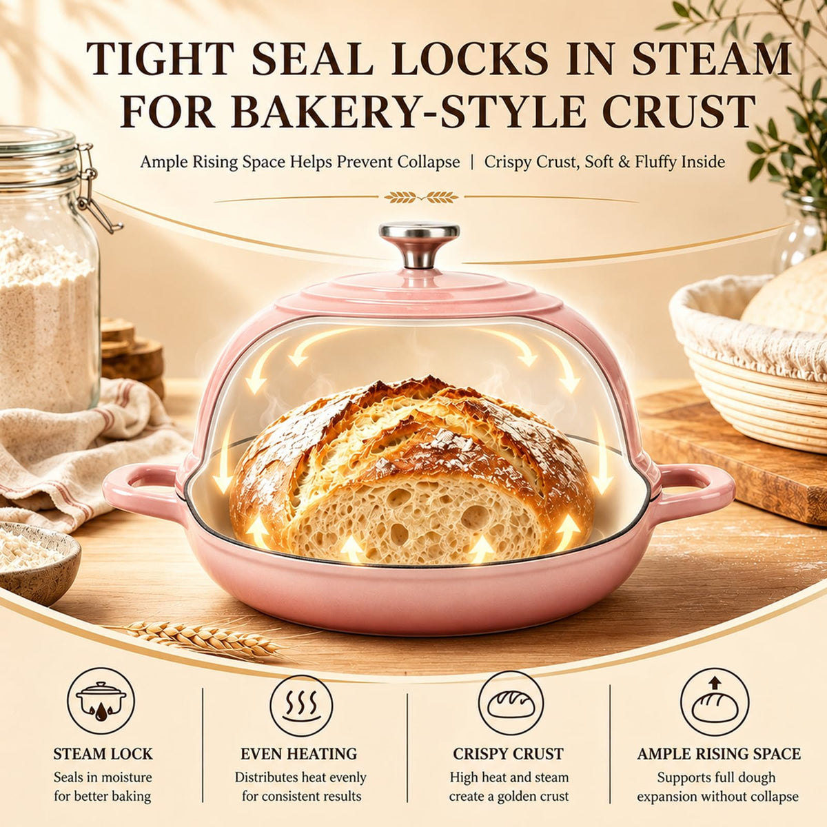 5QT Enameled Cast Iron Dutch Oven for Sourdough Bread Baking