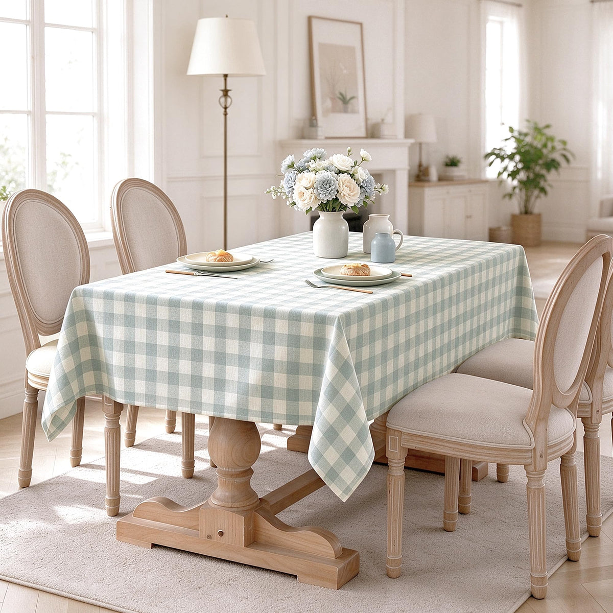 Blue Checkered Tablecloth Rectangle Tables Buffalo Plaid Gingham Table Cloth Cotton Linen Rustic Tablecloths Washable