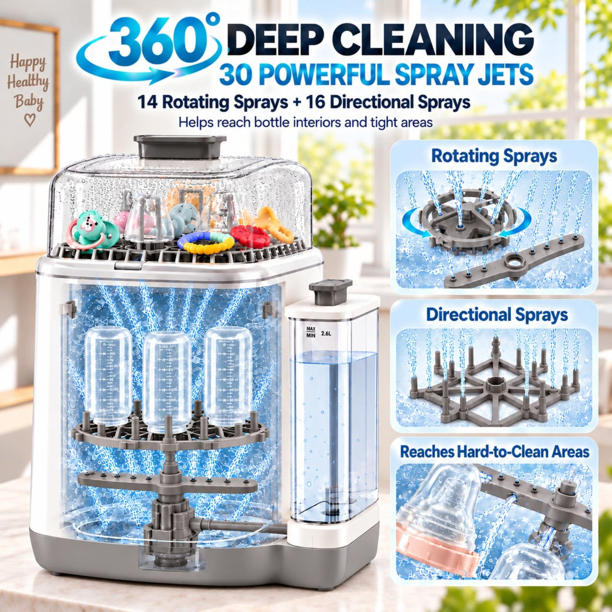 Baby Bottle Washer, All-in-One Washer and Sterilizer and Dryer