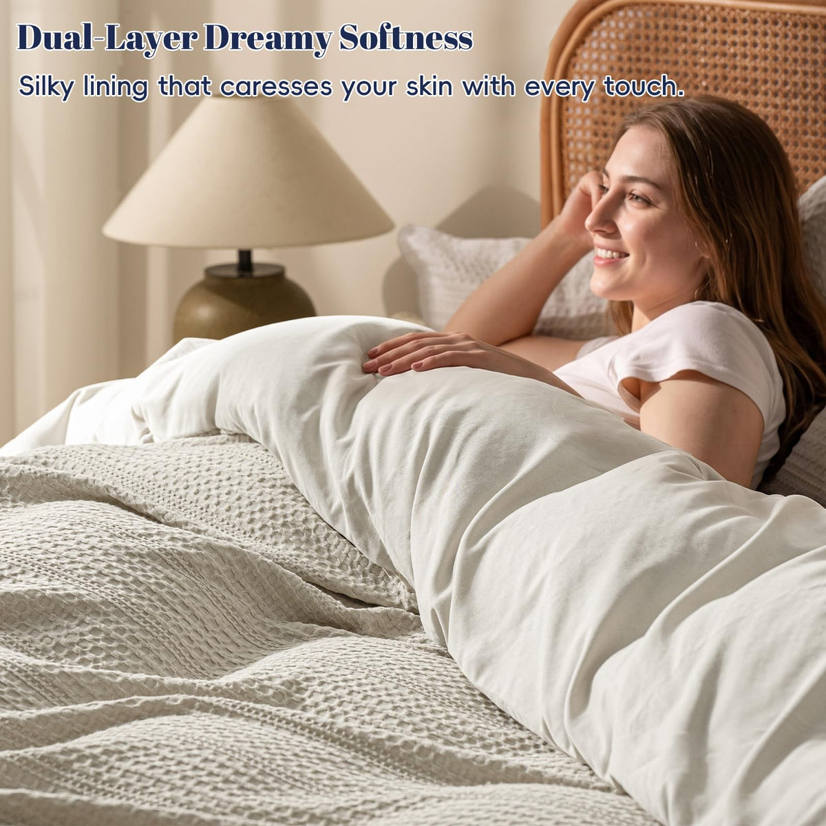 Ultra Soft Waffle Weave Duvet Cover 3 Pieces - 3D Textured Breathable Waffle Bedding Set 90"x90" with 2
