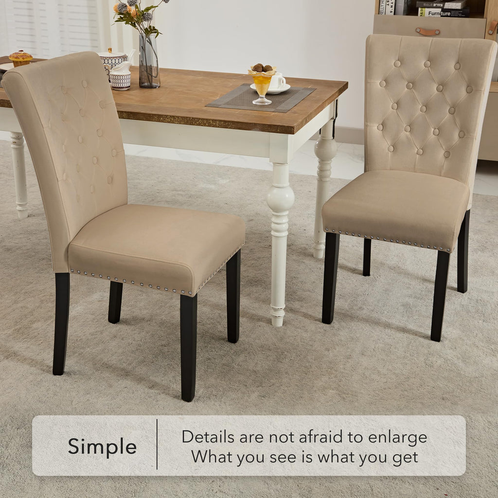 Velvet Dining Chairs Set of 2, Parsons Kitchen Chair, Camel