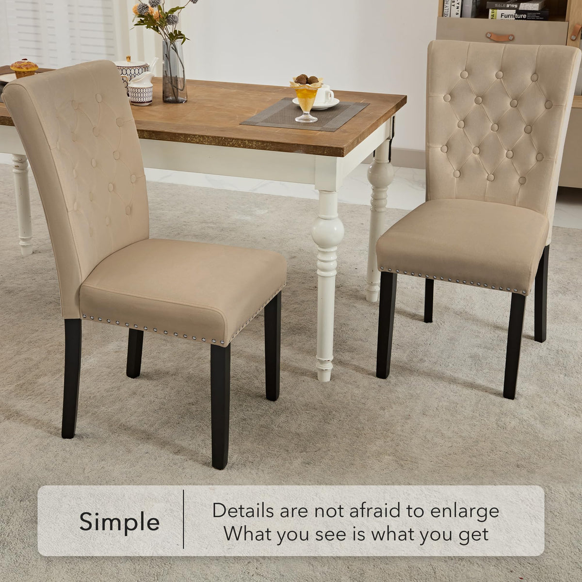 Velvet Dining Chairs Set of 2, Parsons Kitchen Chair, Camel