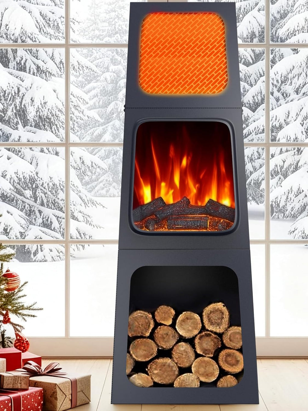 47 Inch Corner Electric Fireplace Heater for Indoor Use, Freestanding Space Heater with 3D Flame Effect, Dual Heat Modes and Overheat Protection