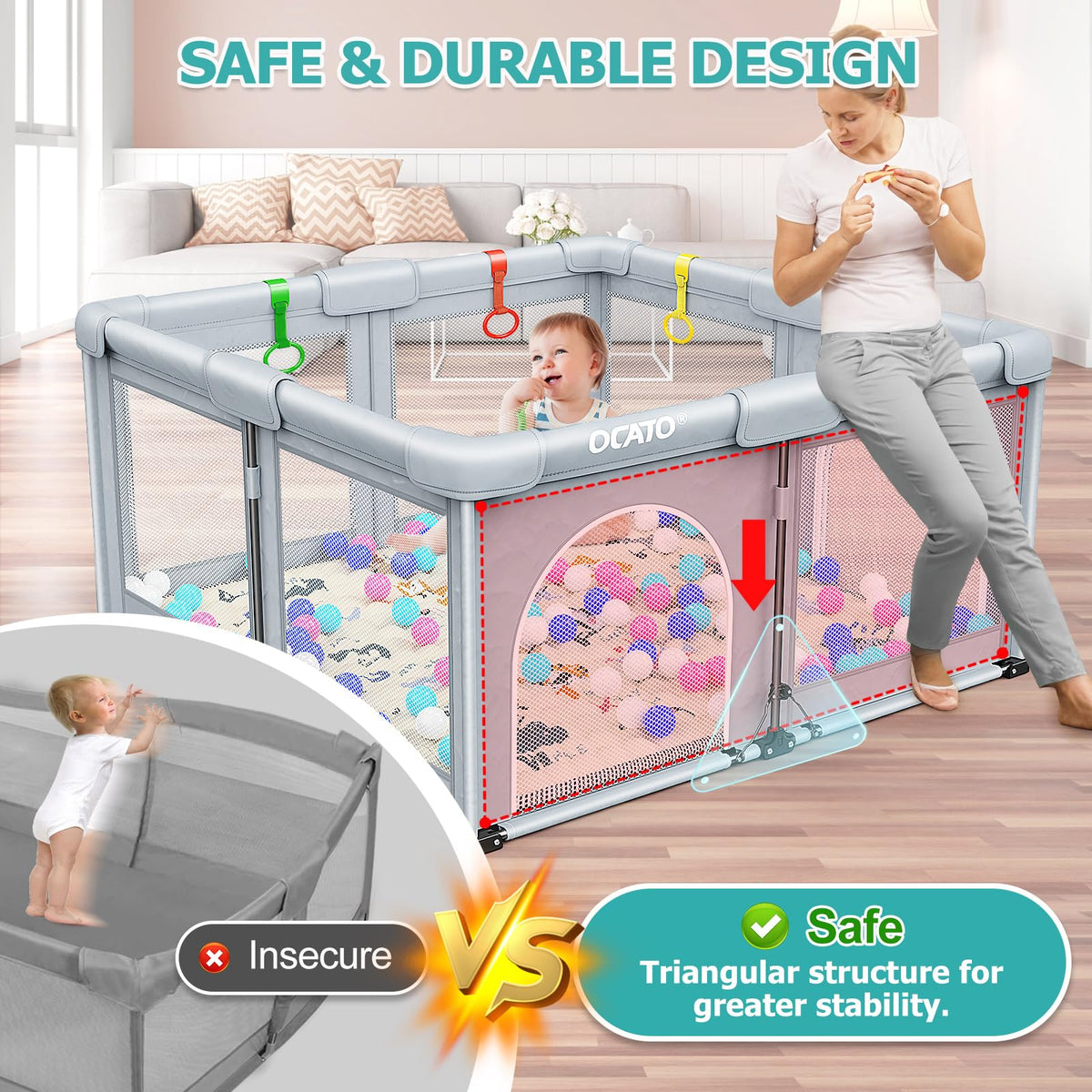 Baby Playpen with Mat Foldable Playpen for Babies and Toddlers 50x50
