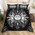 Bohemian Black and White Duvet Cover Full, Sun and Moon Bedding Set Boho Floral Paisley Comforter Cover, Tribe Exotic