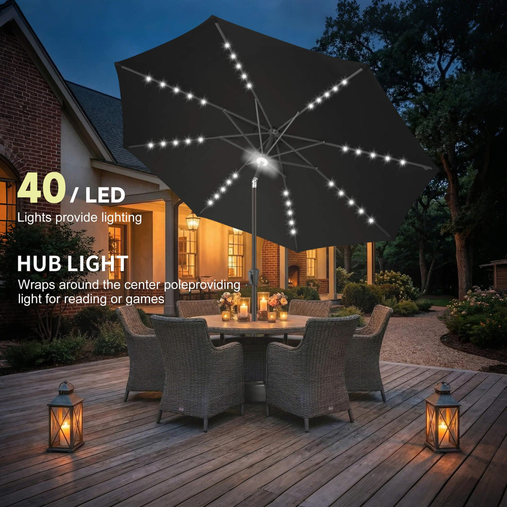 Solar Patio Umbrella with Centre Light, 10 ft Black