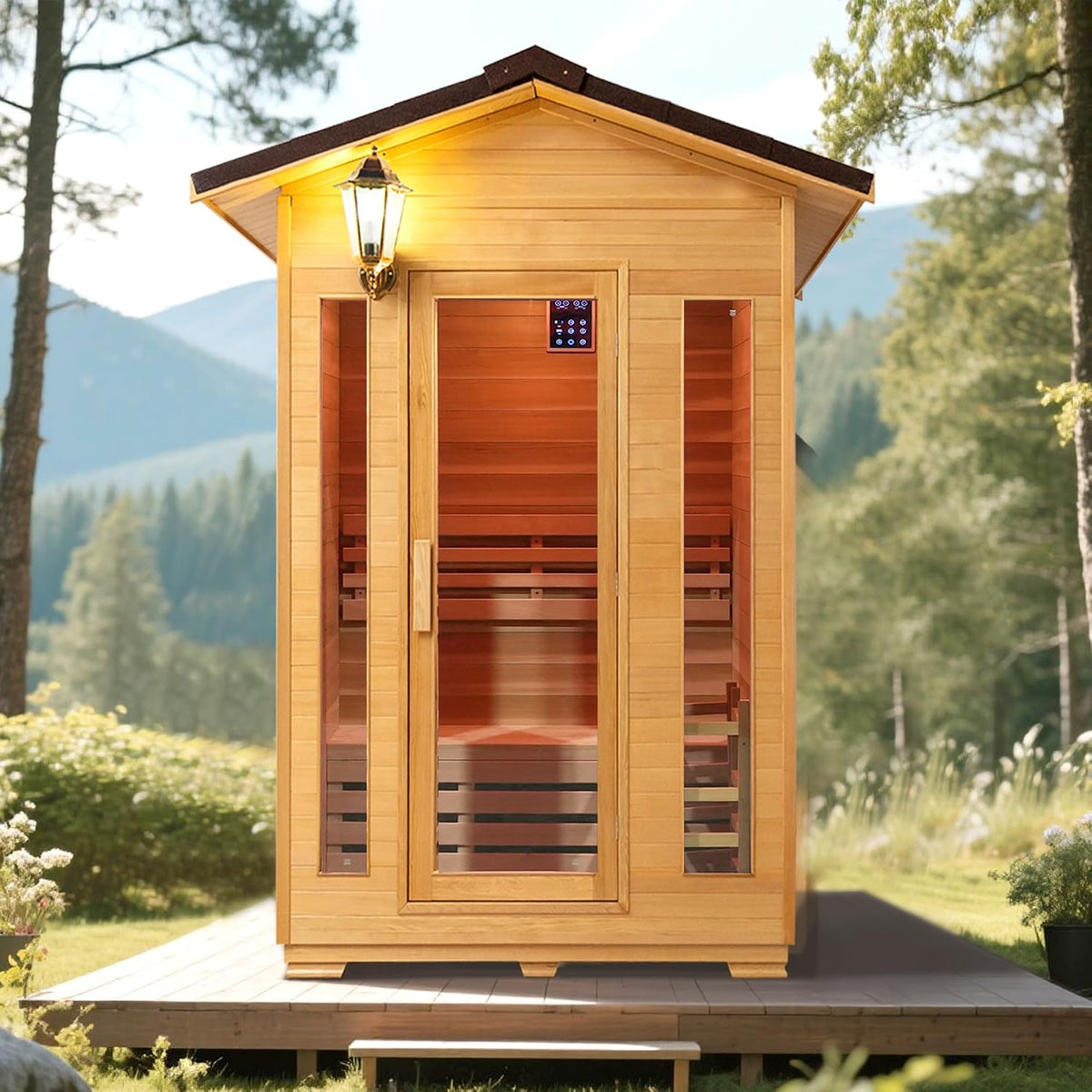 1-2 Person Outdoor Sauna Room,Cedar 220V 6KW Electric Stove Steam Sauna Kit