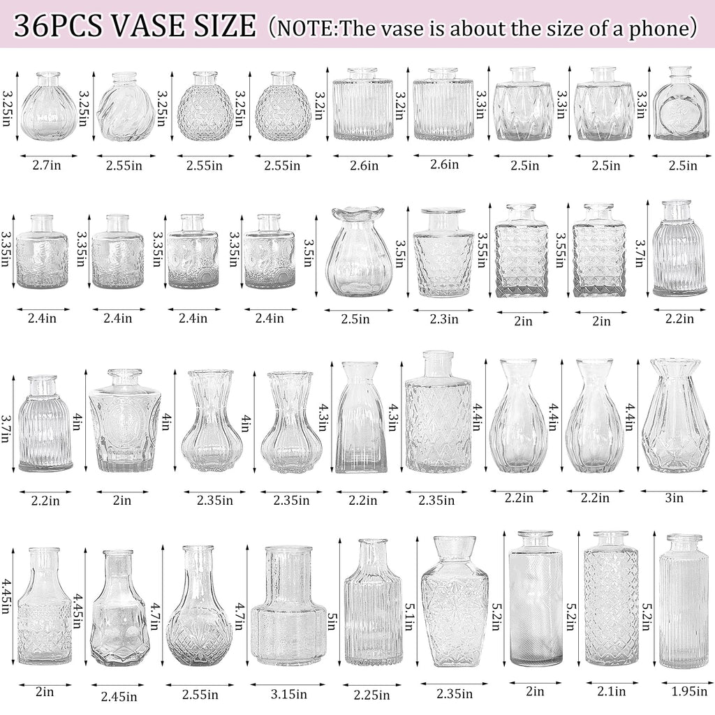 Set of 36 Glass Bud Vases Small Flower Vases for Centerpieces