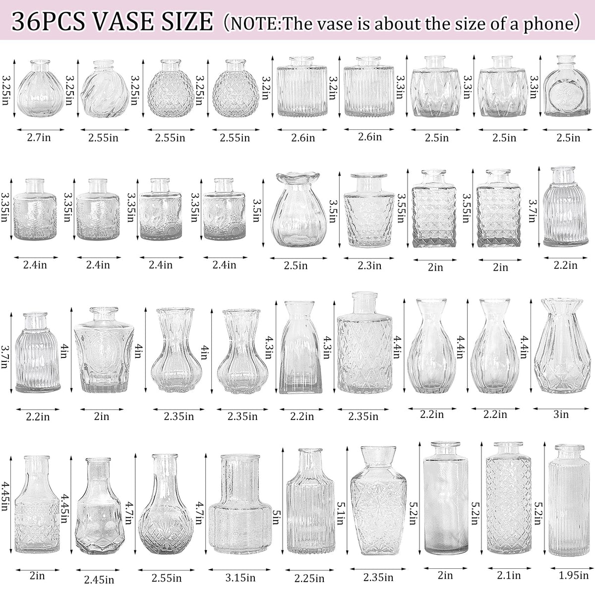 Set of 36 Glass Bud Vases Small Flower Vases for Centerpieces