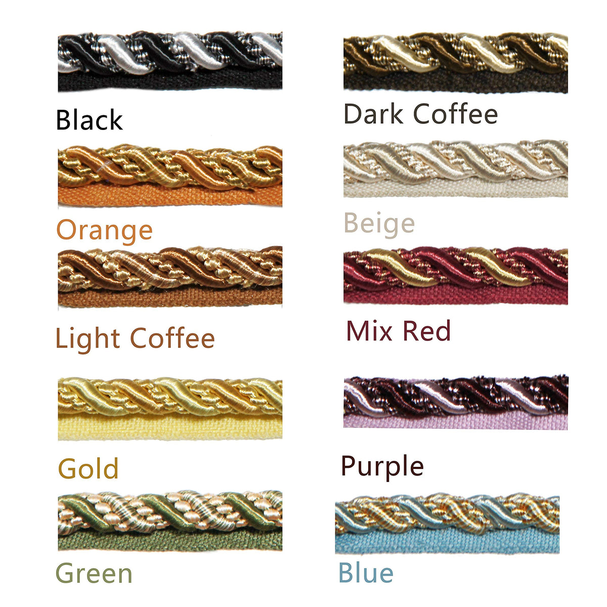 Twisted Lip Cord Trim 0.43 inch 13 Yards Upholstery Piping Trim